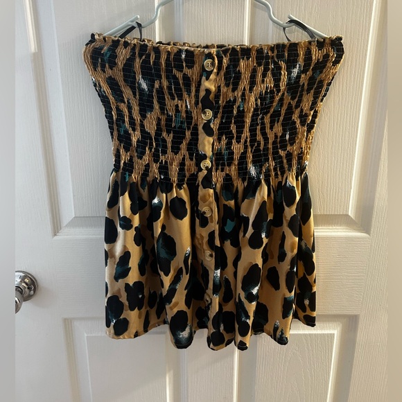 Strapless Leopard Smocked Top - Picture 1 of 4